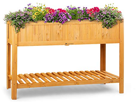 blumfeldt Altiplano Cubic - Potager surélevé, 150 x 100 x 50 cm (LxHxP), Bois de pin Massif, Grande Surface de Culture, Etagère intégrée, Montage Facile, Bois