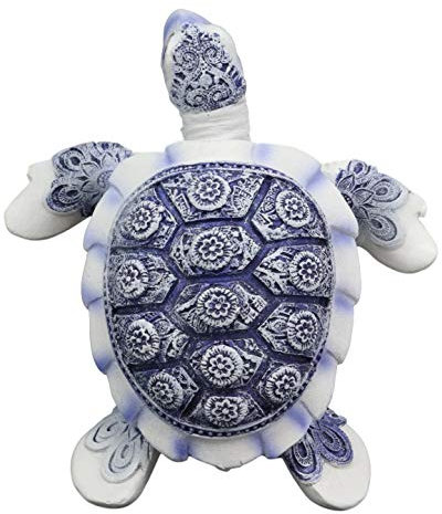 Ebros Terrakotta Blau und Weiß Feng Shui Himmlische Meeresschildkröte Statue 11,4 cm breit Talisman der Stabilität und des Glücks Glücksbringer Schildkröte Deko Zen Schildkröten Schildkröten