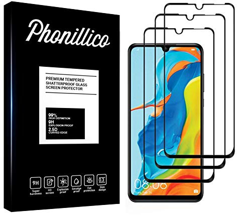 PHONILLICO [Pack de 3] Verre Trempé Bord intégral pour Huawei P30 Lite - Film Protection 100% Ecran Verre Trempe Resistant [Lot de 3] Vitre Protecteur Anti Rayure