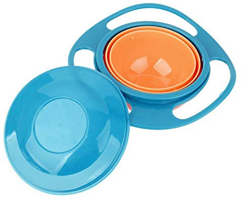 YASSON Bol Bébé Nourriture Alimentation Rotatif à 360°Forme de UFO Gyroscopique Anti-Renversement Anti-Eclaboussures avec Couvercle Enfants Mignon pour Bas Age (Bleu)