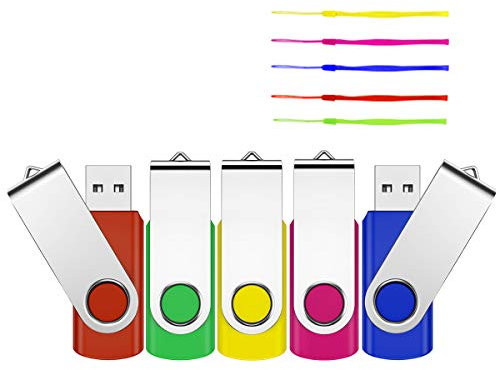USB-Sticks 16GB 5 Stück, KROCEUS Speicherstick 16GB USB 2.0 High Speed, USB Speicherstick Pendrive Datenspeicher für School, Büro und Home mit LED-Licht und Schlüsselband (5er Pack)