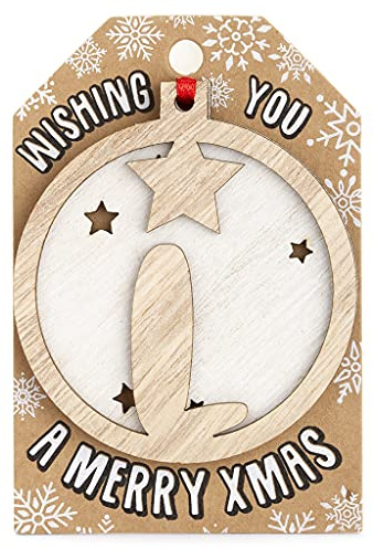 Personalised Wooden L Letter Initial White Hanging Christmas Tree Bauble Decoration