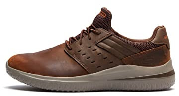Skechers Men's Delson 3.0 Ezra Sneaker,Dark Brown Leather W/ Mesh,7.5 UK