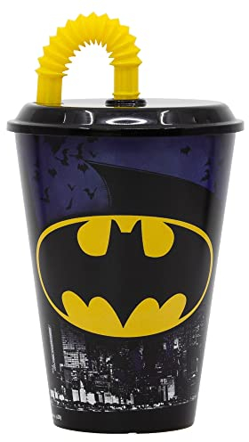 Stor Vaso Infantil Reutilizable con Tapa y Pajita de 430 ml de Batman