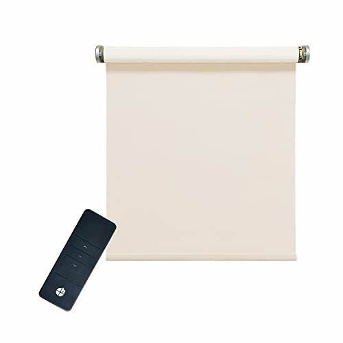 Elektrisches Rollo, beige/weiß, 3% lichtdurchlässig, inkl. Akku-Motor & Sender, 90x240 cm (1 ST)