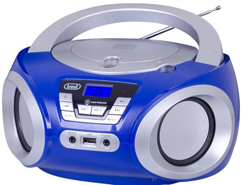 Trevi CMP 544 BT Stereo, tragbar, kabellos, mit CD-Player, USB, AUX-IN, kompakte Boombox mit LCD-Display mit Hintergrundbeleuchtung und doppelter Stromversorgung, Netz/Batterie, Weiß