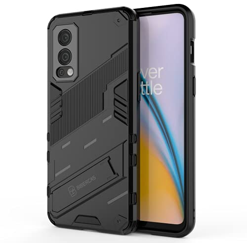 DEDUX Hülle für OnePlus Nord 2 5G, Handyhülle Militärische Rüstung Harter PC Silikon TPU Stoßfänger Versteckter Ständer. Schwarz