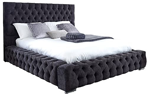 Bedsense Luxury Ambassador Bed Frame In Plush / Crush Velvet & Naple- Matching Fabric Button (Slate Naple, 4FT6)
