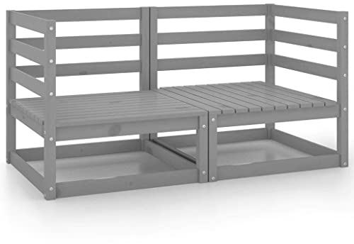 vidaXL Garten Ecksofas 2 STK., Modular Gartenmöbel, Sofa Lounge Sessel für Garten Terrasse Balkon, Gartensofa Gartensessel, Grau Kiefer Massivholz