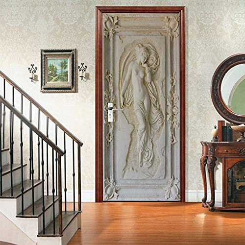 A.Monamour Türtapete Selbstklebend Türfolie Türposter 3D Retro Frau Porträt Wandbild Vinyl Folie Türdeko Tapete Wandbild Türaufkleber Türtattoo 90 x 200 cm