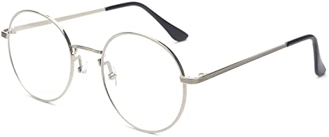 Kelens Runde Brille Ohne Stärke Herren, Fake Brille Metal Gestell Nerd Brille Silber
