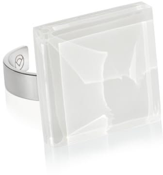 Statement Ring mit weißem Stein (20mm) • Geburtsstein Schmuck Geometrisch • Edelstahlring größenverstellbar (min. Ø 19mm) • handgemacht & nachhaltig