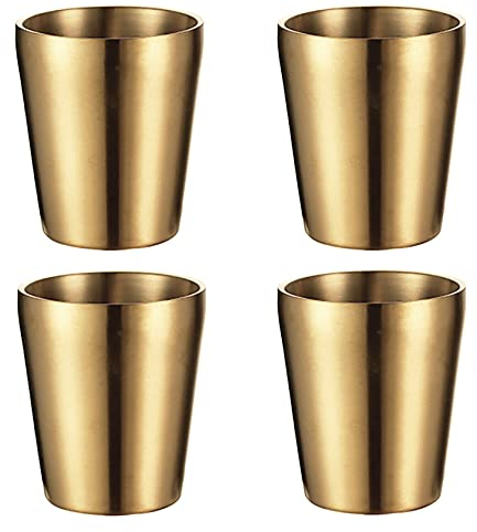 UPTALY 4 tazas de acero inoxidable (oro grande tipo A), tazas de camping irrompibles (300 ml/por), taza de café pequeña con doble pared, tazas de chupito, vaso, tazas de café espesadas