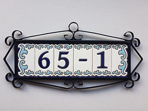 Daniella-M4 Spanische dunkelblaue Zahlenfliesen mit 3, 4, 5 und 6 filigranen Fliesen (6 Fliesenrahmen mit Fliesen)