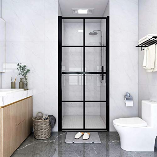 Gecheer Duschtür mit Edelstahlgriff Nischentür Pendeltür Duschkabine Schwingtür Duschabtrennung Dusche Duschwand Hartglas 81x195 cm Schwarz