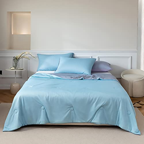 XQKXHZ Premium Sommerdecke, Weiche und Atmungsaktiv Kühlende Decke, Arc-Chill Q-MAX > 0,4, Blau Grau Sommer Bettdecke 150 x 200 cm, Leichte Daunendecke, Reversibel Gesteppte Bettwäsche