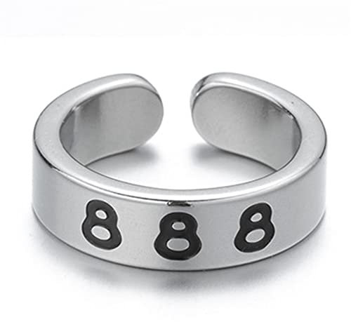 JewelryWe Schmuck Damen-Ring Edelstahl Glücksengel 888 Zahlenring Offener Ring Verstellbar Ehering Jahrestag Versprechen Ringe Band für Frauen Mädchen Silber