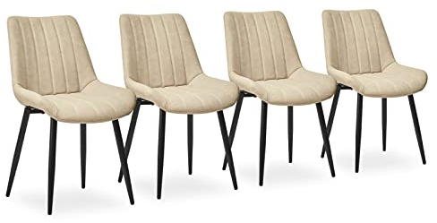 CLIPOP Esszimmerstühle 4er Set mit Metallbeinen, Küchen Stühle für Esszimmer Büro Restaurant (Kunstleder Beige, 4er Essstühle)