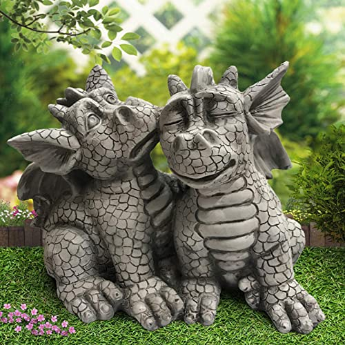 Tuzsocr Drache Garten Harz Statue, Fantasiefigur Dekoration, Drache Garten, Gartendekoration Drache, Balkon, Vorgarten Ornament (doppelter Drache)