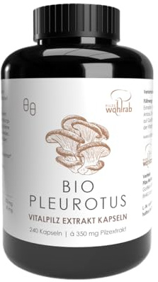 Pilze Wohlrab - BIO Pleurotus Kapsel, 350 mg Austernpilze Extrakt je Kapsel, Acerola Vitamin C - Bio-Qualität - 240 Stück