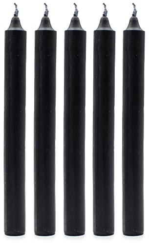 Solid Colour Dinner Candles, Pack of 5 Handmade Candles 20cm x 2cm Rustic Look Bistro Style Taper Candles (Rustic Black)