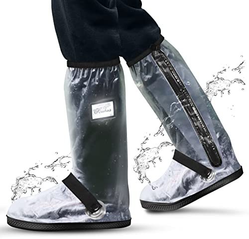 Wasserdicht Überschuhe, Schuhüberzieher Wiederverwendbare, für Regen Schnee Outdoor Rutschfester, Wasserdichter Schutz von den Zehen bis zur Wade, für Männer Frauen (Transparent+Schwarz, L)