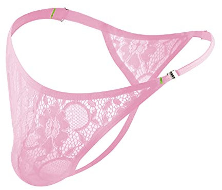Evankin String sexy en dentelle pour homme - Avec boucle amusante, rose, Medium