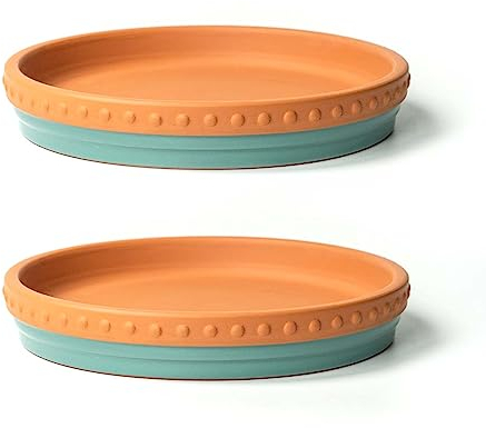 YBX 20,3 cm Pflanzuntersetzer Premium Terrakotta-Untersetzer, runde Keramik-Pflanzschalen, 2 Stück (Türkis/Terrakotta)