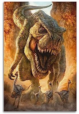 YBHF T-rex Poster Dinosaurier Tyrannosaurus Rex Kunstposter Wandkunstdruck Retro Ästhetische Raumdekoration Malerei Leinwand Poster für Zuhause und Büro Dekorationen 30 x 45 cm ohne Rahmen