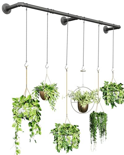 SOFITORG Suspension pour Plantes d'intérieur avec 6 chaînes de Suspension, Tige de Suspension Murale pour fenêtre, Plafond, 165,7 cm, métal/Noir, Pots Non Inclus