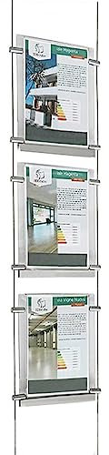 Présentoir à câbles lumineux monofacial de vitrine, EVO LED KIT 1x3 avec dossiers lumineux en methacrylate format A4 vertical, porte-annonces pour agences immobilières, studios photo