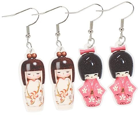 TOPPERFUN Retro Kimono Earrings Set Acrylic Japanese Kawaii Jewelry for Women Fashion Party Drop Earrings