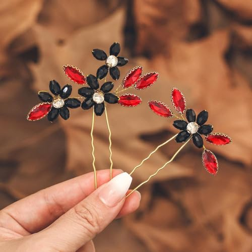 IYOU Mariage Mariée Épingles à Cheveux Strass Rouge Pinces à Cheveux Étincelantes Perles Invités Demoiselle D'honneur Accessoires de Coiffure pour Femmes (2 Stück)