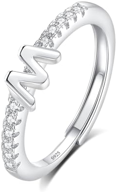 INFUSEU Ring Mit Buchstaben, 925 Sterling Silber Verstellbare M Ringe Großbuchstaben Initiale Alphabet Schmuck Personalisierter Geburtstag Brautjungfern Geschenke für Frauen Mädchen Damen