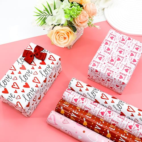 6 Blätter Liebe Herzen Geschenkpapier,51x74cm Rot Herzen Geschenkpapier Verpakungspapier Valentinstag Geschenkverpackung für Valentinstag Geburtstag Muttertag Hochzeit