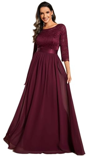 Ever-Pretty Bridesmaid Dresses for Women Round Neck A-Line Long Sleeve Evening Dress Mulberry8