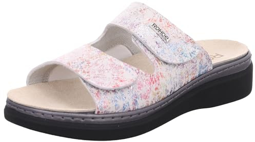 Rohde Damen Pantolette Leder Klettverschluss Muster Wechselfußbett Abano 5224, Größe:42 EU, Farbe:Grau