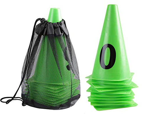 Topyond 10 Pezzi Coni da Allenamento per Calcio, 23CM Numerati per Allenamento, Coni di Delimitazione con Numeri 0-9 per Pattinaggio Pallacanestro Calcio attività Eventi Gioco di Lancio (Verdi)