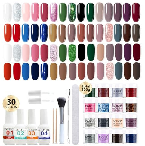 30 Farben Dipping Powder Nails Set, Dip Pulver Nagel Starter Kit Nude Brown Dip Nails Powder Acryl Nail Puder Glitzer mit Aktivator Basis-/Decklack für Nails Art Maniküre DIY Salon
