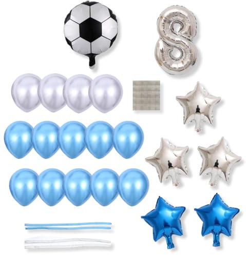 DIWULI großes Fussball Ballon-Set Zahl 8 • Fußball-Geburtstag Luftballons • Geburtstagsdeko Geburtstagsballons Party-Deko • 8. Kinder-Geburtstag Junge Mädchen • Folien-Ballons Zahlen-Ballon