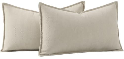 Madizz 2er Set Schlicht Chenille Kissenbezügen Weiche dekorative Kissenbezüge für Sofa Schlafzimmer Kissenhülle Beige 40x60 cm Rechteckig