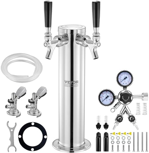 VEVOR Tower Kit, Kit de Conversión de Cerveza de Doble Grifo, Dispensador de Torre de Cerveza de Barril de Acero Inoxidable con Regulador W21.8 de Doble Calibre y Acoplador de Barril de Sistema A