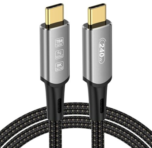 USB4 Kabel mit Thunderbolt 4 Kabel 0.5M, 240W Ladekabel 40Gbps Datenkabel 8K@60Hz 4K@120Hz HDR, PD3.1, USB C zu USB C Kabel für iPhone 15Pro, Macbook, iPad Pro, SSD, Laptops, Monitor, Hub, Dock