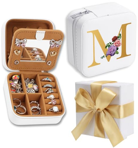 WALLFID Bow-Tied Geschenkbox,Weißes Schmuckkästchen für Reise,Personalisierte Geschenke,Schmuckkästchen Reise - Mit Spiegel und Aufbewahrung für Uhren,Lippenstifte,Ohrringe,Halsketten (M)