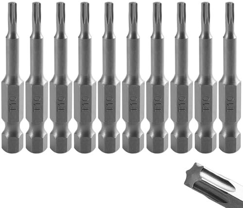 10 Stück T10 Torx Bit 50mm Lang, 1/4 Zoll Sechskantschaft Lange Torx Bit Satz, S2 Stahl, Schraubendreher-Set