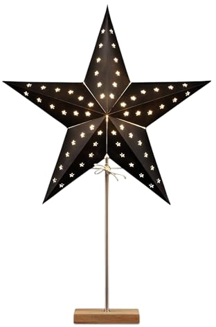 Spetebo Papierstern Lampe schwarz für E14 Glühbirnen - 69 cm - Weihnachtstern Tischlampe auf Fuß - Weihnachts Deko Beleuchtung Advent Winter Stimmungsleuchte Tischleuchte