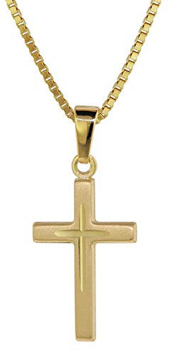 trendor Kreuz-Anhänger Gold 585 (14 Kt.) + Goldplattierte Kette Geschenkidee Kinder-Halskette mit Gold-Kreuz für Jungen und Mädchen 75276-45 45 cm