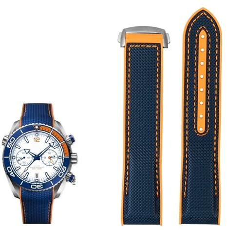 EAMOM 20mm 22mm Nylon Gummi Armband für Omega SEAMASTER PLANET OCEAN Männer Faltschließe Band Uhr Zubehör Silikon Uhr(Blue orange silver,22mm)