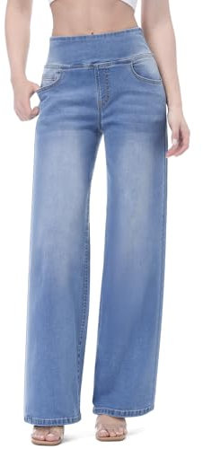 Chasehot Jeans Femme, Taille Haute, Coupe Droite, Large, Bleu Moyen-31, Taille L