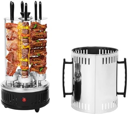 Barbacoa eléctrica giratoria Döner vertical con 6 brochetas, parrilla girosgrill para asar sin grasa en casa, perfecta para giroscopios, kebab y más
